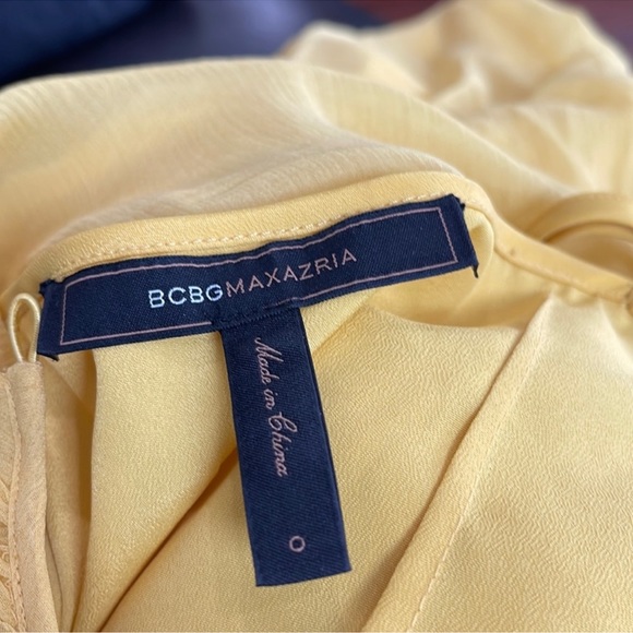 BCBGMAXAZRIA Bamboo Ruffles Silk Dress Yellow Runway Size 0 - Picture 4 of 15